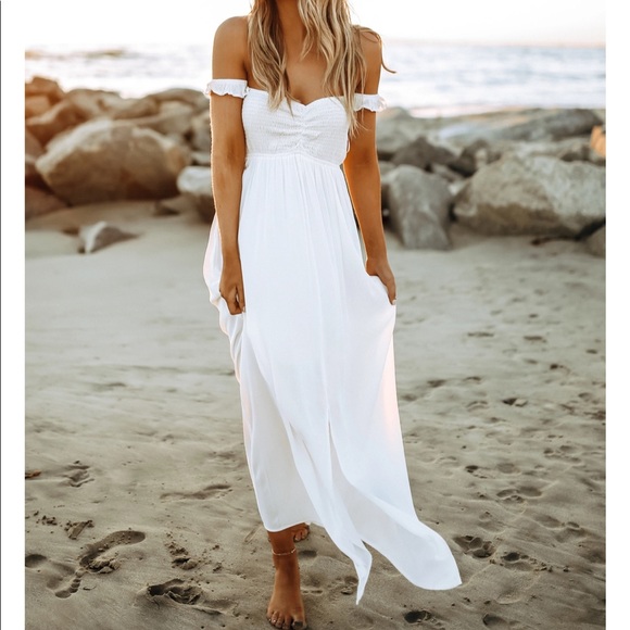 Maxi White Off-the- shoulder Dress - Picture 1 of 3